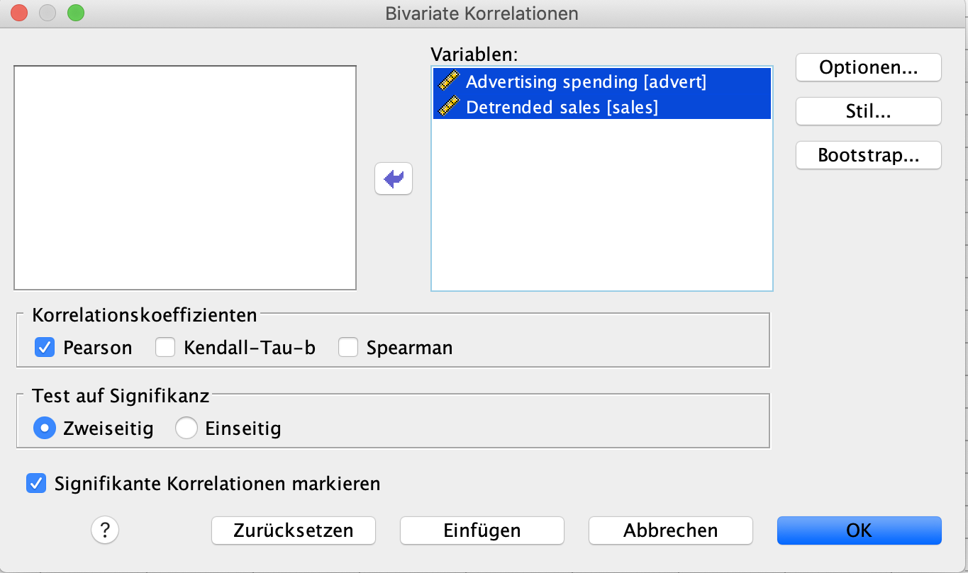 Korrelationsanalyse in SPSS